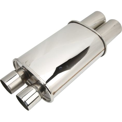 Silencieux d'échappement pour voiture, tuyau d'échappement double de 63 mm/2,5 pouces, centre ovale, en acier inoxydable poli, accessoire universel (1/5)