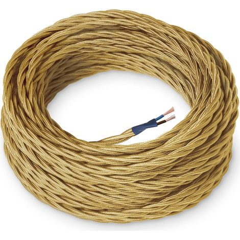 Amarcords - Cavo elettrico tessile colore ORO, trecciato, seta, 3 metri, a 2 conduttori 2x0,75 - Filo rivestito in tessuto colorato vintage per lampade lampadari applique e abat jour.