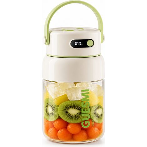 Blender Portable Rechargeable en Verre 1 L Rose, 26 Lames avec Affichage de Batterie, pour Jus et Smoothies (1/5)