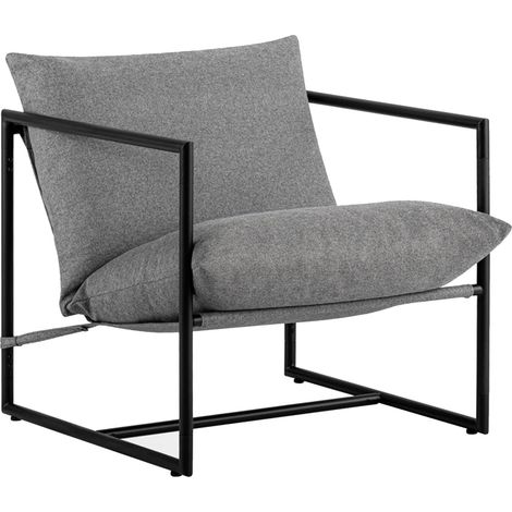 Home Heavenly® - Butaca JAIME con estructura metálica tapizada en KSTUR, cojines suaves de espuma triturada 87x80x66 cm.  Color: Gris