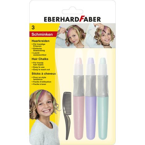 Eberhard Faber 579202 - Kinderhaarkreide, 3 Pastellfarben, mit Kamm, leicht abwaschbar (1/5)