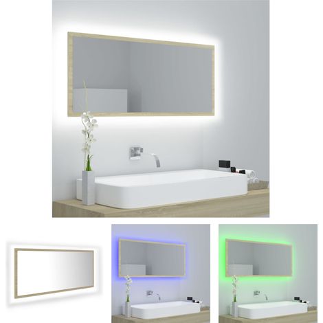 The Living Store - LED-Badspiegel Sonoma-Eiche 100x8,5x37 cm Acryl (1/5)