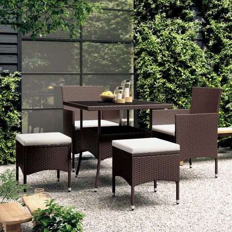 Ensemble à manger de jardin 5pcs Résine tressée Marron (1/5)