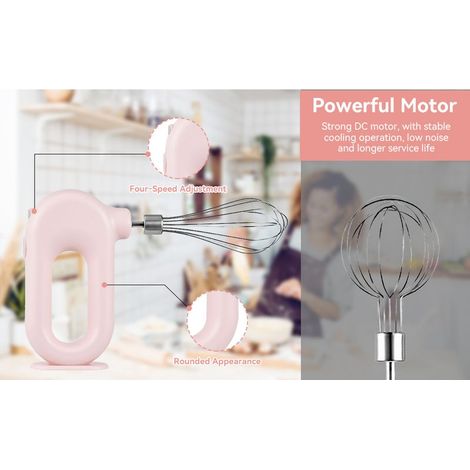 Kabelloser Handmixer, elektrischer Küchenmixer, Mini-USB-wiederaufladbarer elektrischer Handmixer, tragbarer Mini-Eierquirl, elektrischer Eierquirl mit 4 Modi (Pink) (1/5)