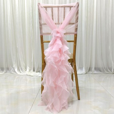 Dekorationsset für eine Hochzeit im Freien: weißer Tüll-Stuhlschleier 135 x 100 cm, 80 cm langes gebogenes Band für die Hochzeitszeremonie (1/5)