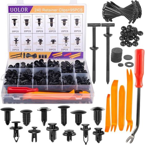 335 clip di fissaggio per paraurti, rivetti in plastica, kit di rivetti a pressione da 12 misure + elementi di fissaggio a T migliorati - Per pannelli delle portiere e parafanghi, compatibile con GM/F (1/5)