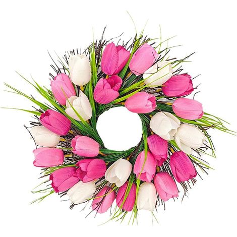 Guirlande De Fleurs Artificielles - Couronne De Tulipes Pour Porte Ou Mur - Décoration Printemps Été - Pour Fête Des Mères - 1 Pièce (1/5)
