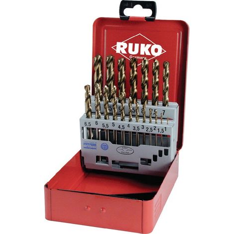 RUKO 215214 - Juego de brocas DIN 338 Tipo N HSS-Cobalto rectificadas con split point - 19 piezas