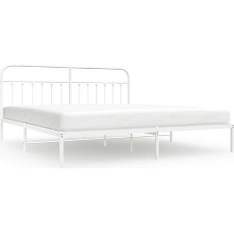 Cadre de lit métal avec tête de lit blanc 193x203 (1/5)