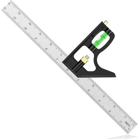 300mm Stainless Steel Combination Square - Adjustable 45/90 Degree Joiner's Square with Spirit Level - Measuring Tool for Engineers/Carpenters/Woodworkers (1/5)