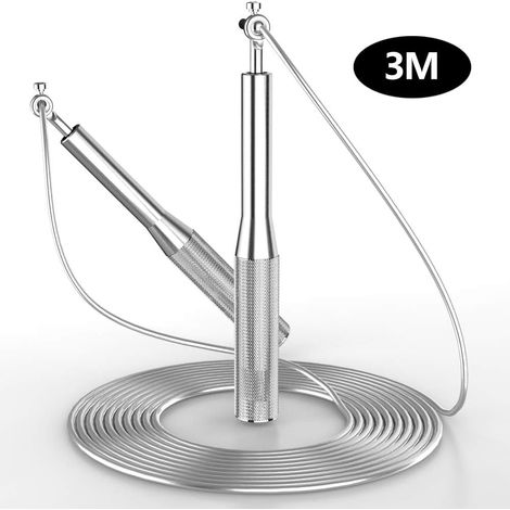 Cordes à Sauter 3 Mètres, Corde à Sauter, Corde à Vitesse Réglable pour la Longueur de Remise en Forme, Idéal pour l'exercice Aérobie, la Formation de Vitesse - Argent-Fei Yu (1/5)