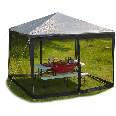 Moustiquaire de pergola 3x3 m, 2 pièces latérales, Fermeture à glissière, Bande autoagrippante, XL 12 m, Noir