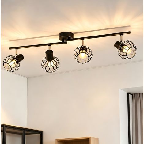 ZMH Spot Plafond LED 4 Éclairages Luminaire Noir E14 Métal 350° Pivotable Lampe Salon Projecteur Plafond Cuisine Plafonnier Sans Ampoule (1/5)