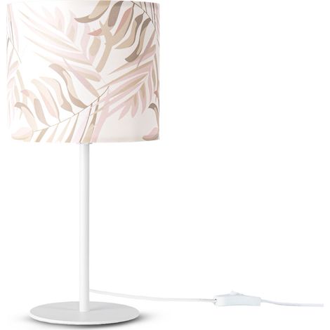 Paco Home Lampe À Poser Bureau Applique Abat-Jour Tissu Chevet E14 Fleurs Jungle Déco Lampe de table - Blanc, Design 2 (Ø18 cm)