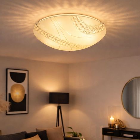 Lampade in cristallo plafoniera in vetro illuminazione lampada in cristallo plafoniera, vetro metallo satinato bianco, 1x LED 12W 1200Lm bianco neutro, DxH 30x9.8 cm