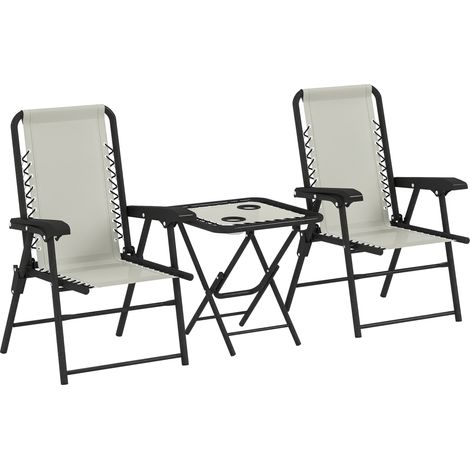 3-Piece Garden Table and Chair Set in Steel Textilene for Outdoor Cream (1/5)