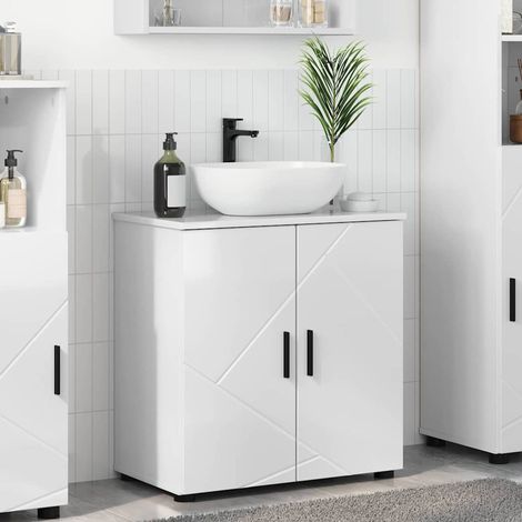 Badezimmerschrank mit Speicher Hochglanz Weiß 61 x 35 x 64 cm