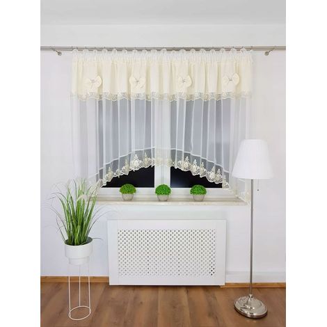 Tenda pronta all'uso 400x160 cm con fiocchi color crema e ricami. (1/5)