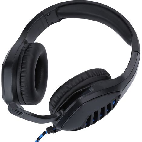 Casque audio J1 avec arceau, haut-parleur stéréo 50 mm et micro, noir et bleu. (1/5)