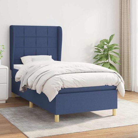 Cama box spring con colchón tela azul 80x200 cm (1/5)