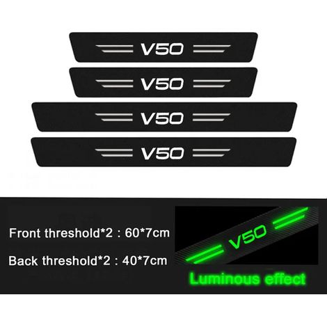 (4 pièces pour seuil de porte) Autocollants lumineux pour seuil de porte de voiture Volvo V50 avec logo,film anti-rayures,éclairage nocturne,seuil de coffre arrière,adhésif imperméable (1/3)