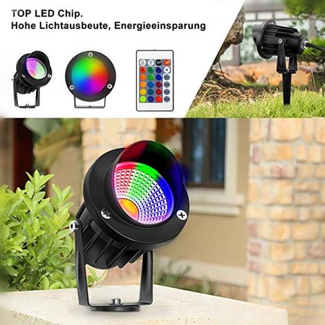 Projecteurs paysagers COB RGB à éclairage multicolore avec piquet de sol et télécommande pour l'extérieur, idéaux pour le jardin, la cour et la pelouse. (1/5)