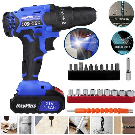 Tournevis sans fil sans balai 21v (avec batterie 2 x 1,5 Ah et chargeur, boîtier, 26 pièces d'accessoires)