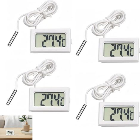 4 Pièces Thermomètre Numérique Sonde Externe Imperméable, Thermomètre Aquarium Reptile Mini Thermomètres Digital LCD avec Câble 1M pour Réfrigérateur Congélateur Serre Cave à Vin et Mesure Température (1/5)