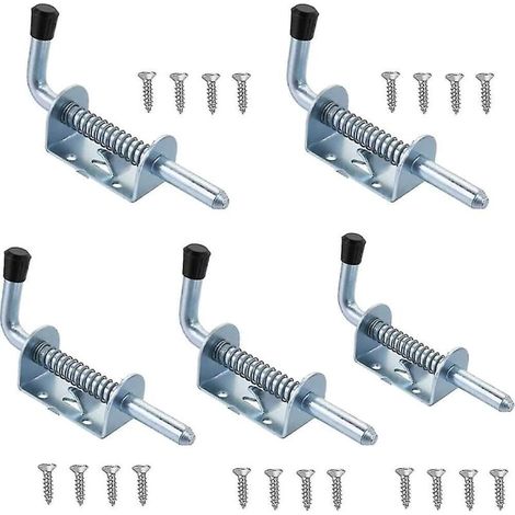 Lot de 5 loquets à ressort, loquet à ressort en acier inoxydable, boulons à ressort en acier avec poignée et vis, pour porte de jardin, abri de jardin, garage 128 x 30 x 10 mm (1/5)