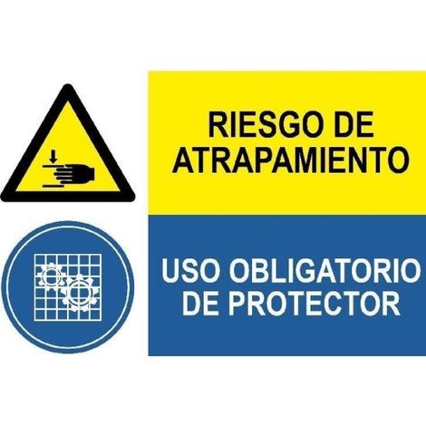 Señal combinada Riesgo atrapamiento, Uso obligatorio de protector SEKURECO                 Adhesivo vinilo