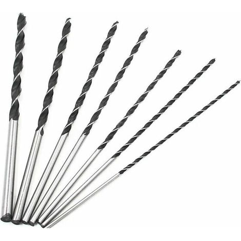 Brocas helicoidales extralargas de 300 mm, juego de 7 herramientas de acero endurecido de alto contenido de carbono, de 4 a 10 mm, para taladrar agujeros en madera. (1/3)