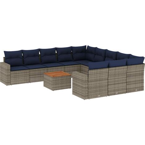 vidaXL Set Divani da Giardino 12 pz con Cuscini Grigio in Polyrattan (1/5)