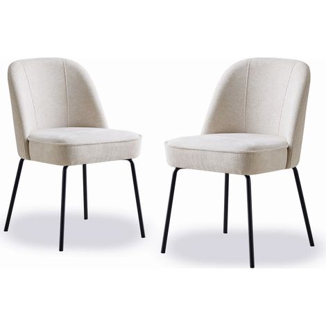 JYMTOM Lot de 2 chaises de salle à manger, haute résilience avec coussin à ressorts, dossier ergonomique incurvé avec pieds en métal pour salon, cuisine et chambre à coucher-blanc cassé