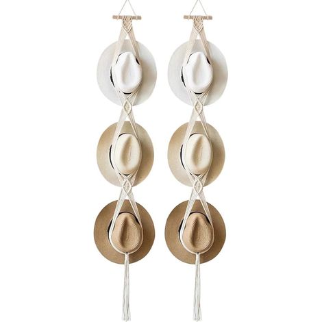 Porte-chapeaux en macramé tissé à la main pour 1 à 3 chapeaux, rangement de chapeaux bohème, corde à suspendre,pour chapeaux bohèmes à large bord écharpes sacs à main serviettes (1/5)