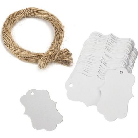 Tag D'emballage Cadeau - Carton Kraft - 5x3 cm - Pour Mariage Fête Décoration - 100 Pièces Avec Corde De Jute 20 M (1/5)