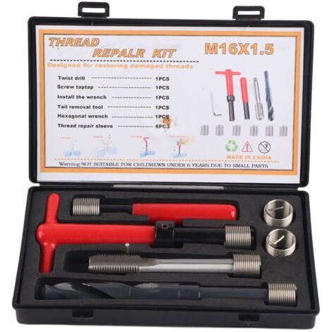 RHG Kit de réparation de Filetage métrique M16 x 1.5 en Acier Inoxydable,11 pièces, clé torsadée en Acier Inoxydable, Outil d'insertion de taraud (1/5)