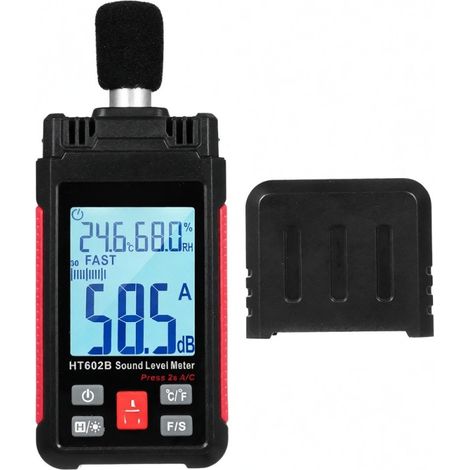 HABOTEST HT602B Tragbares digitales Schallpegelmessgerät SPL 30–130 dB mit Temperatur- und Feuchtigkeitsmessung, MAX/MIN-Datenhaltefunktion, hintergrundbeleuchtetem LCD-Display und automatischer Absch (1/5)
