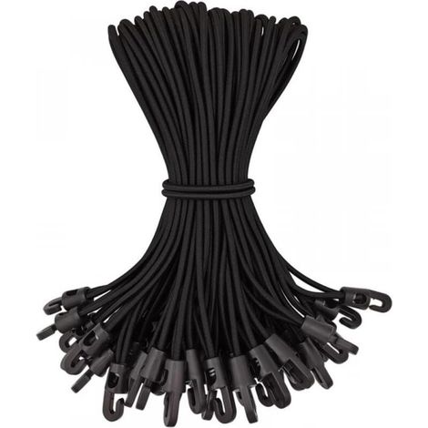 Lot de 50 tendeurs élastiques 25 cm – Crochets en plastique de qualité – Résistance aux intempéries – Pour bâches et camping (1/5)