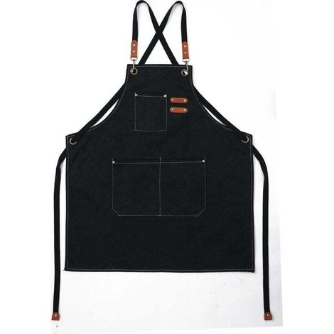 (Noir)Tablier Cuisine Homme Tabliers en Toile avec 3 Poches Imperméable et Réglable Apron pour Barbecue, Restaurant,Jardin, Charpentier,78 x 68cm (1/4)