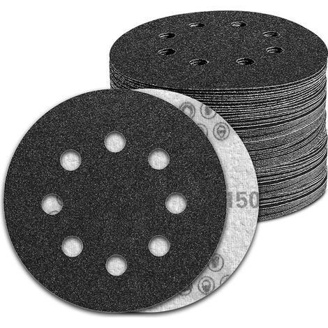 100 Pièces Disque Abrasif 125mm Sec and Eau 8 Trous Grain 150 Carbure de silicium pour Ponceuse Excentrique