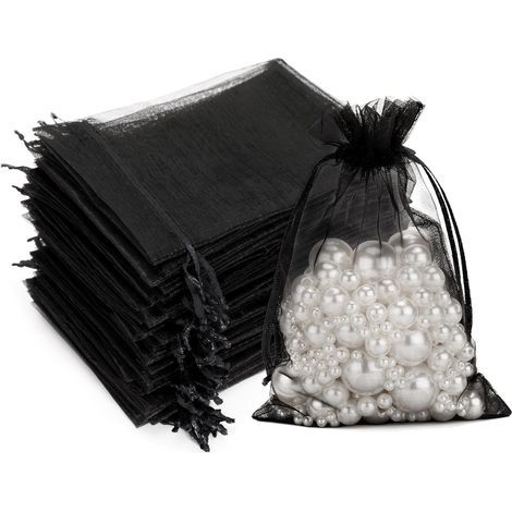Lot de 100 sachets cadeaux en organza noir (10 x 15 cm), sachets à bijoux, sachets de lavande, adaptés aux cadeaux de bijoux, bonbons, mariages (1/5)