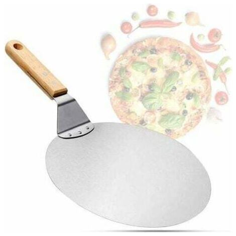 Pelle à pizza en acier inoxydable – Manche en bois – Ø 25,5 cm – Pour pizzas, tartes flambées et pain – Forme ronde (1/5)