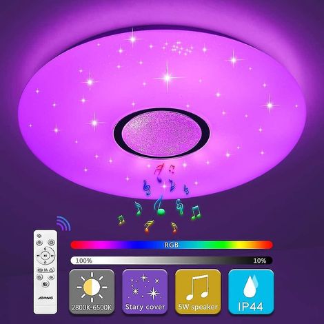 Plafonnier LED à changement de couleur avec Bluetooth et télécommande, 36 W, IP44, intensité variable, étanche, pour salle de bain (1/3)