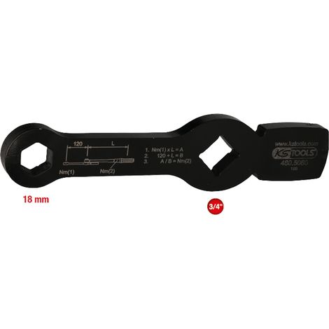 KS Tools 3/4 Schlag-Sechskant-Schlüssel mit 2 Schlagflächen, 18 mm
