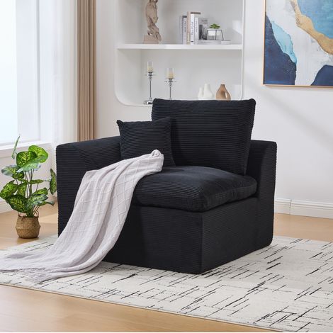 fauteuil salon en corduroy noir 101 cm confortable OKMYHOME (1/5)