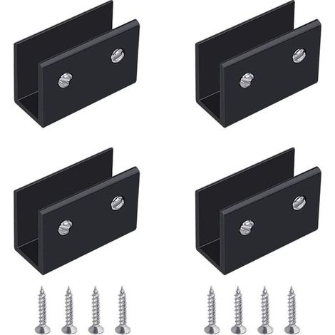 Pince à Verre, 4 Pièces de Support d’Étagère en Verre Murale Support Tablette Verre Noir, Fixation Tablette Verre Réglable en Alliage d'Aluminium, Pour Verre de 8 à 10 mm d'Épaisseur