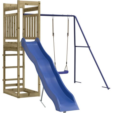 Aire de jeux d'extérieur balançoires toboggan portiques robuste jeux jardin 242 x 349 x 207 cm bois de pin imprégné (1/5)