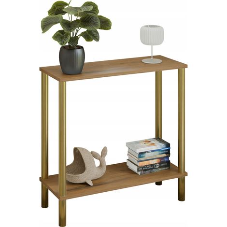 Consola moderna con estante de 80x30x80 cm, metal dorado, para el recibidor. (1/5)
