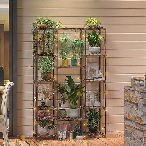 Brown Multi Tier Wood Plant Stand Flower Display Shelf (1/5)