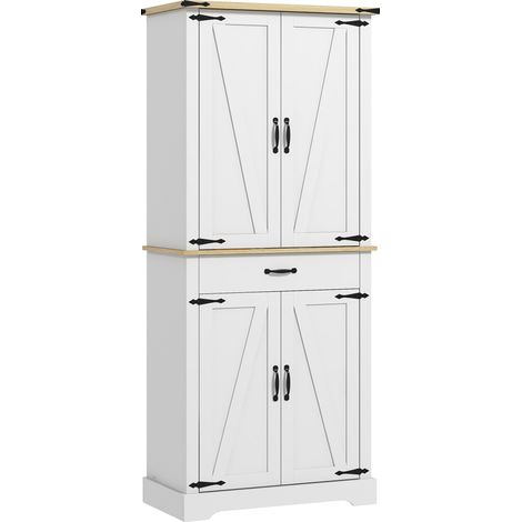 Armoire buffet cuisine 4 portes, 6 étagères avec portes, 1 tiroir, étagères ajustables 76,5 x 40 x 181 cm blanc (1/5)